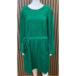 Boden Green Women's Corduroy Long Sleeve Tie Waist Shift Dress US 14L Emerald